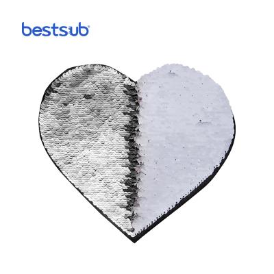 China BestSub Handmade Wholesale Custom Sublimation Masks Flip Sequin Hearts Fabric Adhesive Silver With White BJLP1922H-S for sale