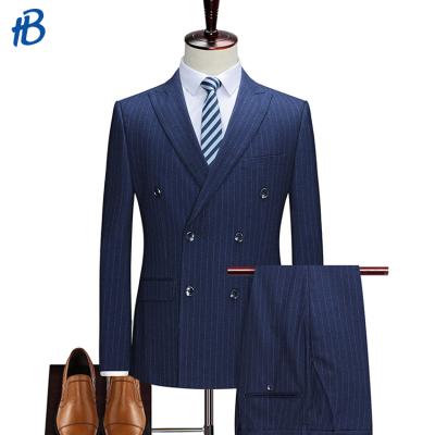 China Navy Blue Striped Mens Anti-Wrinkle 2 Pieces Ready To Ship Business Men Suits for sale