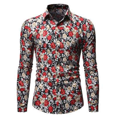 China Anti-pilling hot sale fashion printing multicolor floral cotton long sleeve men's shirt for all season for sale