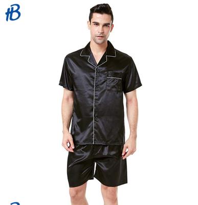 China New OEM Summer QUICK DRY Men Short Sleeve Satin Luxury Silk Pajamas Set With Shorts Loungewear for sale