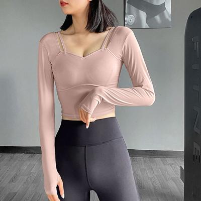 China New Design Autumn Nude Sensual Beauty Back Yoga QUICK DRY T-shirt With Chest Pad Running Jumpsuit for sale