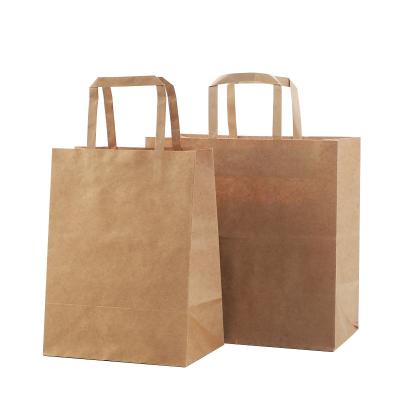 China Recycled Custom Shopping Tote Bag Brown Materials Paper Handle Flat Kraft Paper Bag For Clothing Shoes Grocery for sale