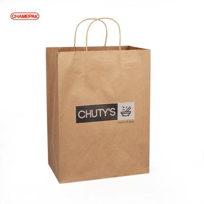 China Disposable Recyclable Kraft Paper Bag With Your Own Logo , Custom Shopping Paper Bag For Food With Handle for sale