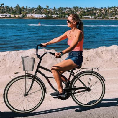 China Steel USA Store Free Shipping 26/27.5 Inch Cruiser Bike Unisex Beach Bike High Carbon Steel Frame Bike With Basket for sale