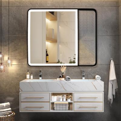 China Luxury Hotel Modern Bathroom Gold Wall Decoration Illuminated Antique Metal Framed LED Lighted Mirror for sale