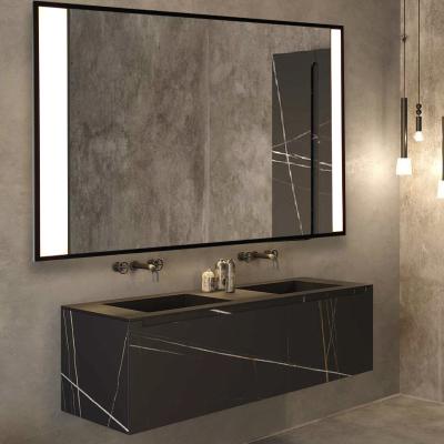 China Bright Brushed Stainless Steel Framed Bathroom Fog Light LED Illuminated Smart Mirror for sale