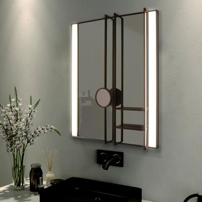 China New Customized Luminous Decorative Hotel Bathroom Metal Frame Led Lighted Mirror for sale