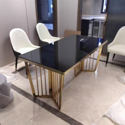 China Luxury Hotel Square Marble Furniture Stainless Steel Convertible Home Dining Table for sale