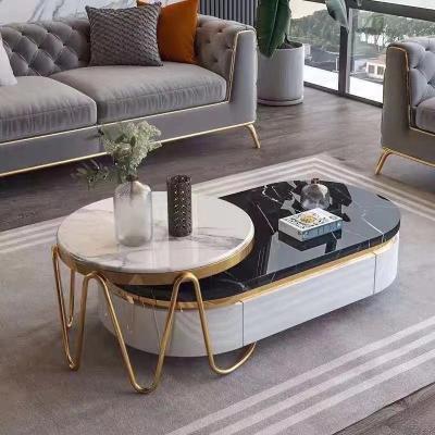 China (Other) Adjustable Modern Luxury Marble Table Home Office Round Stainless Steel Living Room Coffee Table for sale