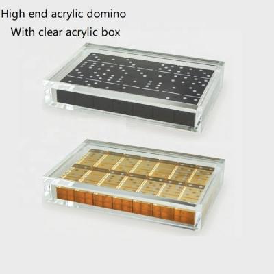 China Jumbo Gifts Dominoes Games Gold 12 Color Acrylic Dominoes Set With Clear Box For Dominoes for sale