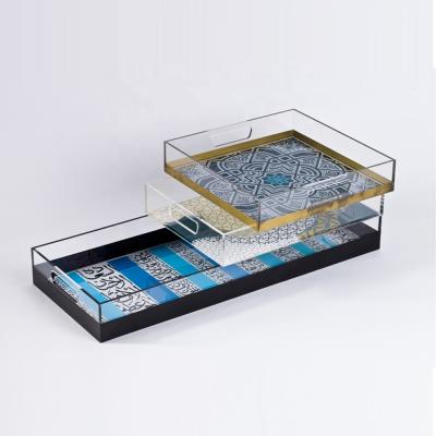 China Middle East Printing Custom Rectangle Acrylic Room Service Serving Equipment Tray Hotel Style for sale