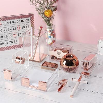 China Crystal Multi-Functional DIY Pen Holder Box Clear Desktop Acrylic Storage Stationary Holder Desktop Organizer for sale