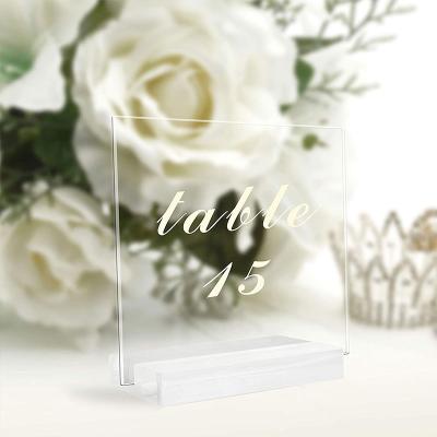 China Clear Acrylic Restaurant Sign Holders Wedding Table Sign Stands Number Display for sale