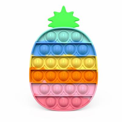 China Funny Desk Game Squeeze Stress Relief Squeeze Fruit Push Bubble Pineapple Fruit Pusher Soft Toys Set Logic Pattern Training for sale