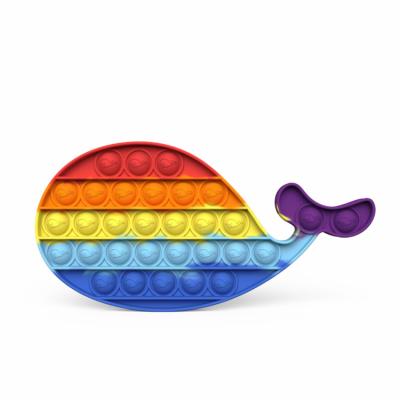 China Hot Selling 2021 New Rainbow Whale Wiggle Person Silicone Toys Push Bubble Trigger Toy For Kids And Adults for sale