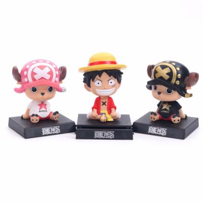 China Wholesale Q Version Straw Hat Boy Luffy Chopper Cartoon One Piece Spring Set Shaking Doll Head Action Numbers For Car Decoration for sale