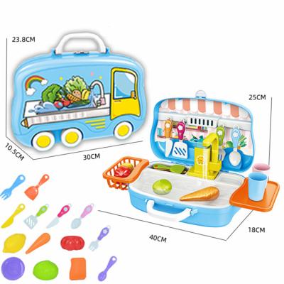 China High Quality Play Pretend Play Cooking Game Toy Suitcase Design Happy Kitchen Cooking Toys For Kids With Accessories for sale