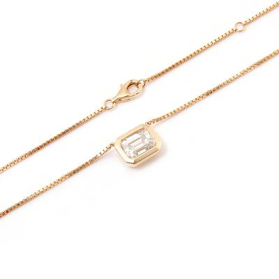 China CLASSIC Custom 18 inch Long Bezel Setting Emerald Cut 6x8mm Moissanite Stones Pendant Necklace for sale