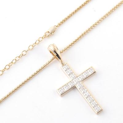 China Jewelry 10K Yellow Gold CLASSIC Cross Hop Hip Necklace Men Pendant Necklace With Princess Cut Moissanite Diamond Gems for sale