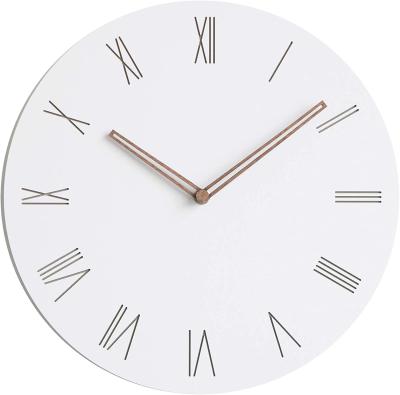 China Modern Silent Roman Numerals Minimalist Wood White Antique Style Wall Clock for sale