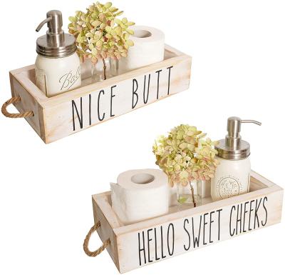 China Europe Nice Farmhouse Bathroom Decor Butt Bathroom Decor Box 2 Sides With Funny Sayings for sale