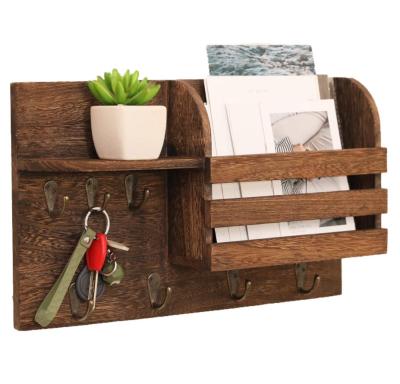 China Rustic Vintage Entryway Wall Key and Mail Rack Stored Decorative Driftwood Organizer for Wall with 7 Key Hooks for sale