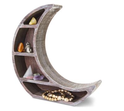 China Office Moon Shape Modular Wall Mounted Hanging Wooden Display Stand for sale