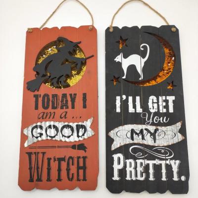 China Mordern 2020 New MDF DIY Wooden Retro Rectangle Style Happy Halloween Door Hanging Sign for sale