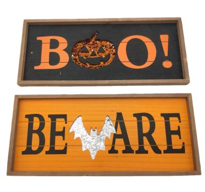 China Mordern Customized Halloween Party Boo Wall Mounted Wooden Plaque Wall Decor for sale