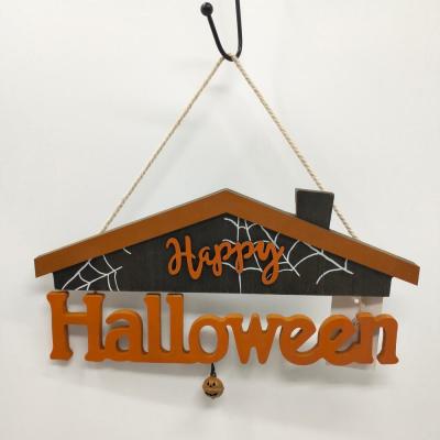 China Decorative Happy Halloween Sign Mordern Halloween Wall Hanging Decor With Small Bell for sale