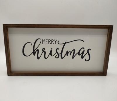 China Wholesale Merry Christmas Wooden Mordern Rectangle Wall Mounted Plaque for sale