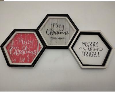 China Decorative Mordern Cheap Hexagon Hanging Merry Christmas Wooden Felt Sign for sale