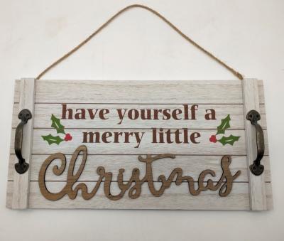 China Mordern Holiday Merry Christmas Walnut Wooden Wall Sign Plaque With Handles for sale