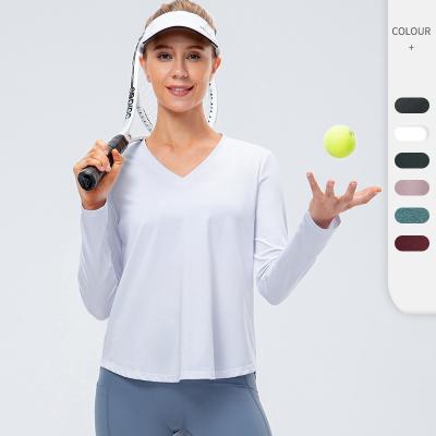 China High Elasticity Women's Yoga Gym Workout Sports Tennis Long Sleeve Shirts Lightweight Quick Dry Rising Running T-shirt for sale