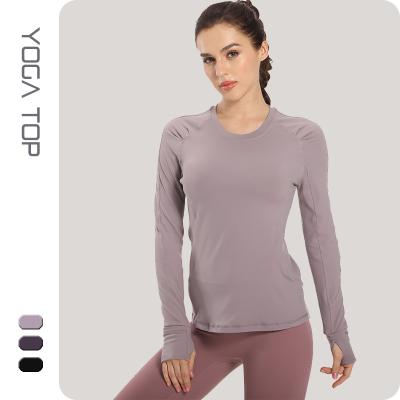 China 2021 new women's long-sleeved size solid color breathable yoga tops women's running sportswear yoga shirts women's sweatshirts for sale