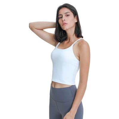 China 2021 QUICK DRY new design simple white gym wear yoga tank top vest with chest pad for women for sale