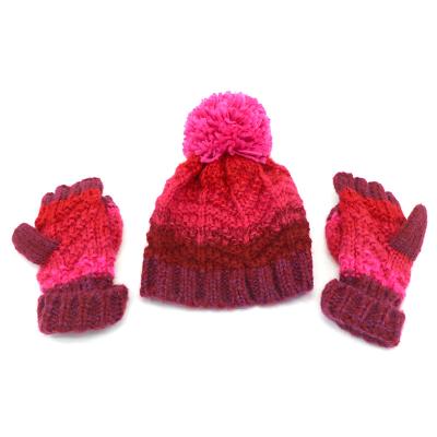 China Winter Knitted Hat Medium Woolen Gloves Womens Knitted Hats Suit Flip Beanie for sale