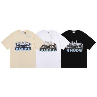 China Anti-pilling 2022ss Rhude Casino Castle HD Print High Quality T-Shirts For Men 100% Cotton Plus Size Mens Sports High Street Tee Mens Shirts for sale