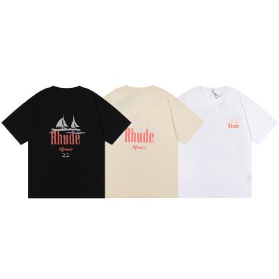 China High Quality Print Sailboat Rhude Manaco Tee 2022ss Anti-Pilling Men's T-shirt Running Fitness Oversized Knitted Loose Cotton Shirt for sale