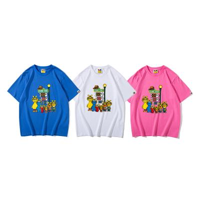 China New Japanese anti-pilling brand Bape cartoon printing summer cotton men's T-shirt loose large size tee shirt wholesale for sale