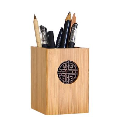 China Custom High Quality Office Pencil Desk Organizer Storage Wooden Pen Holder for School for sale