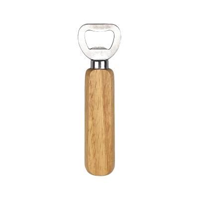 China Ceative makers customized custom cheap magnetic stainless steel logo handle wooden beer bottle opener for sale