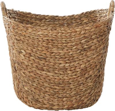 China Caramel Waste Basket Orange Hyacinth Wicker Basket Woven Wicker Water Viable With Handles for sale