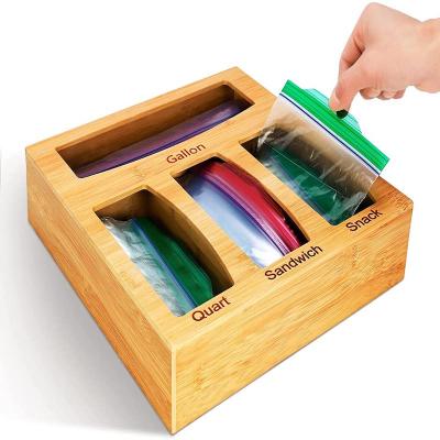 China Viable Bamboo Ziplock Bag Storage Organizer For Kitchen Drawer Box Compatible With Gallon Or Wall Mount Food Storage Bag Organizer for sale