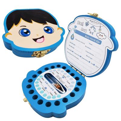 China Europe Cotton Blue Wooden Tooth Saver Wooden Keepsake Box For Baby Losing WoodenTeeth Box With Tweezers And Bottle for sale