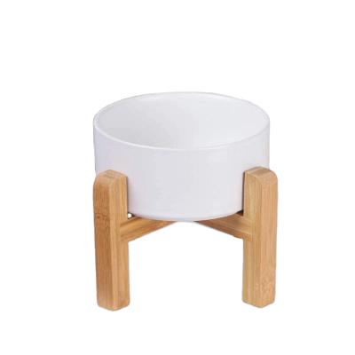 China Quality Assurance Sustainable No Puddle Pet Food Water Feeder Small Cats Dogs Raised Cat Bowl Raised With Wooden Stand for sale