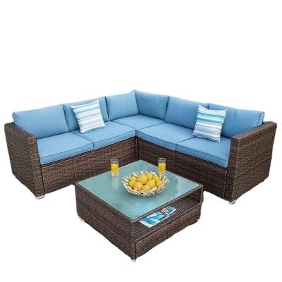 China Sofa Garden Sofa Wicker Rattan L Shaped All Weather Modern 5 - Person Seating Group With Cushions for sale