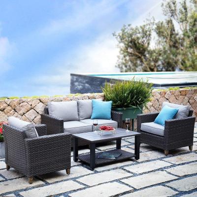 China Modern Wicker Sofa Set Outdoor Garden Sofa Set Love Style Rattan Patio Cane Wicker Lounger Corner Outdoor Backyard Porch Kd for sale