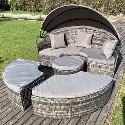 China Modern Lightweight Portable Folding Sun Sofa Rattan Outdoor Beach Sun Sofa With Cushion Rattan Bed for sale