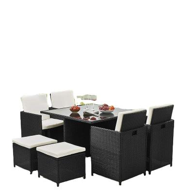 China Modern Multi Functional Garden Dining Wicker Rattan Furniture 4 Seater Cube Rattan Table Chair Set for sale